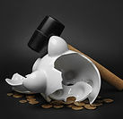 A broken piggy bank with a hammer as a symbol of unexpected financial events that IronBridge Private Wealth can offer advice, guidance, and help navigate through changes.